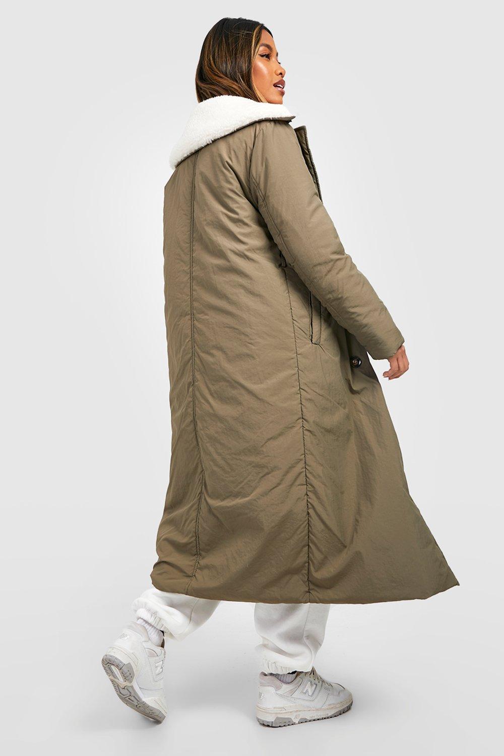 baden staart presentatie Borg Collar Padded Trench Coat | boohoo