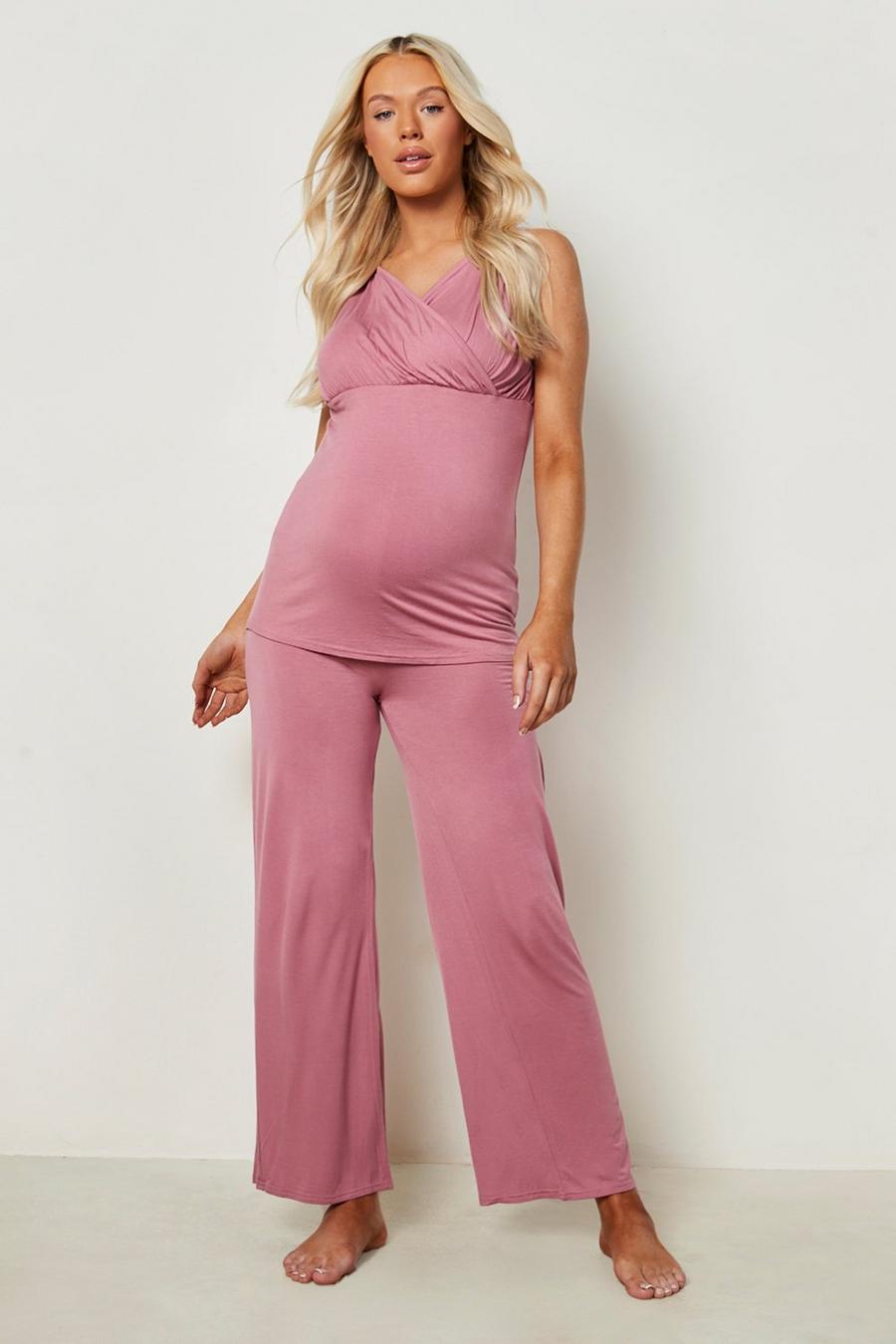 Rose pink Maternity Wrap Nursing Pyjama Pants Set