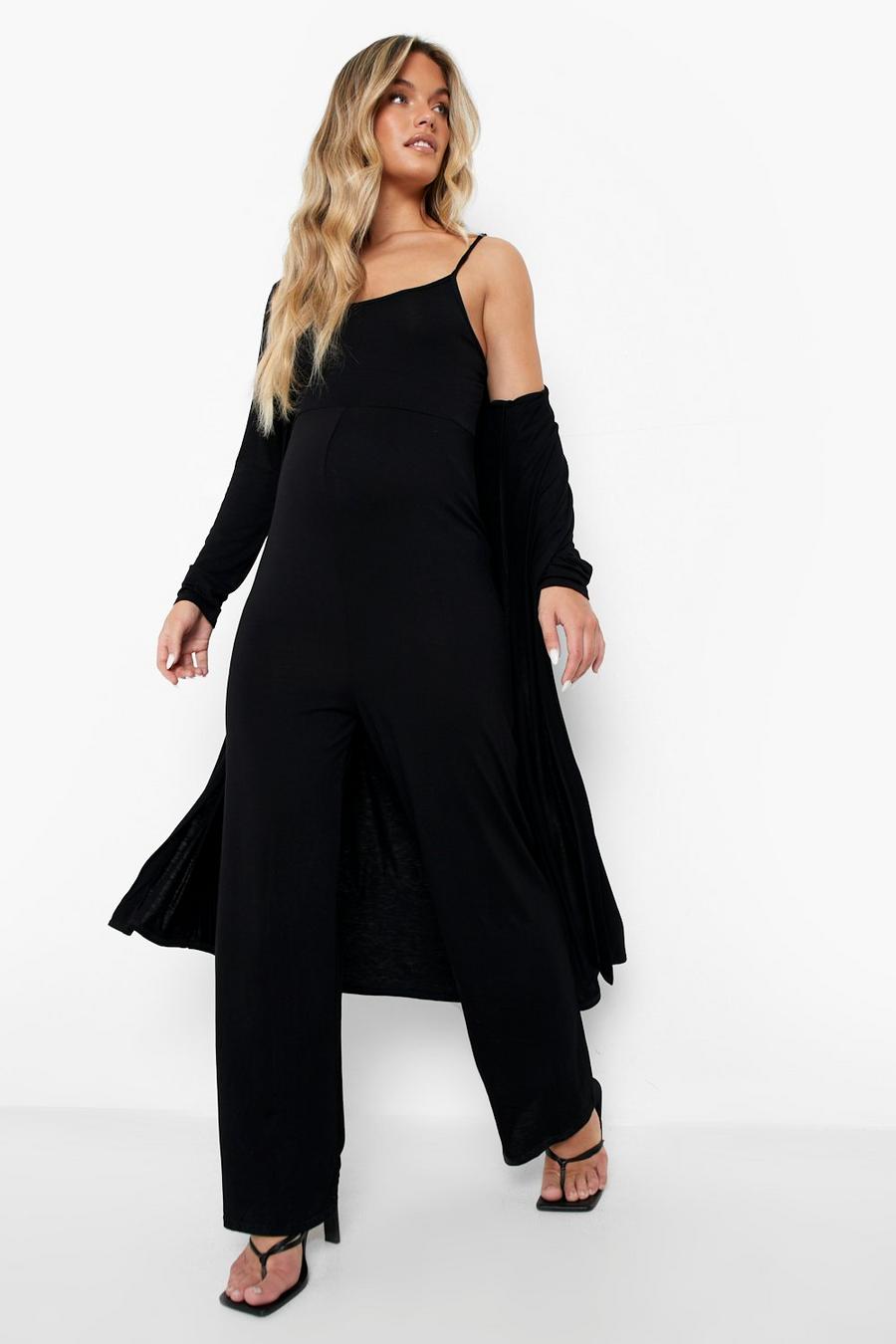 Black Maternity Slouchy Jumpsuit And Duster image number 1