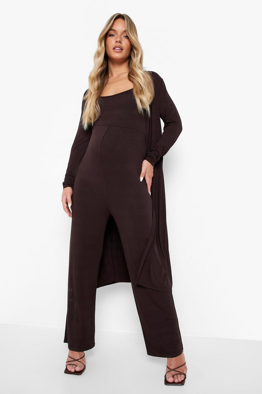 Chocolate brun Maternity Slouchy Jumpsuit And Duster