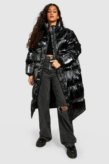 High Shine Oversized Longline Puffer black