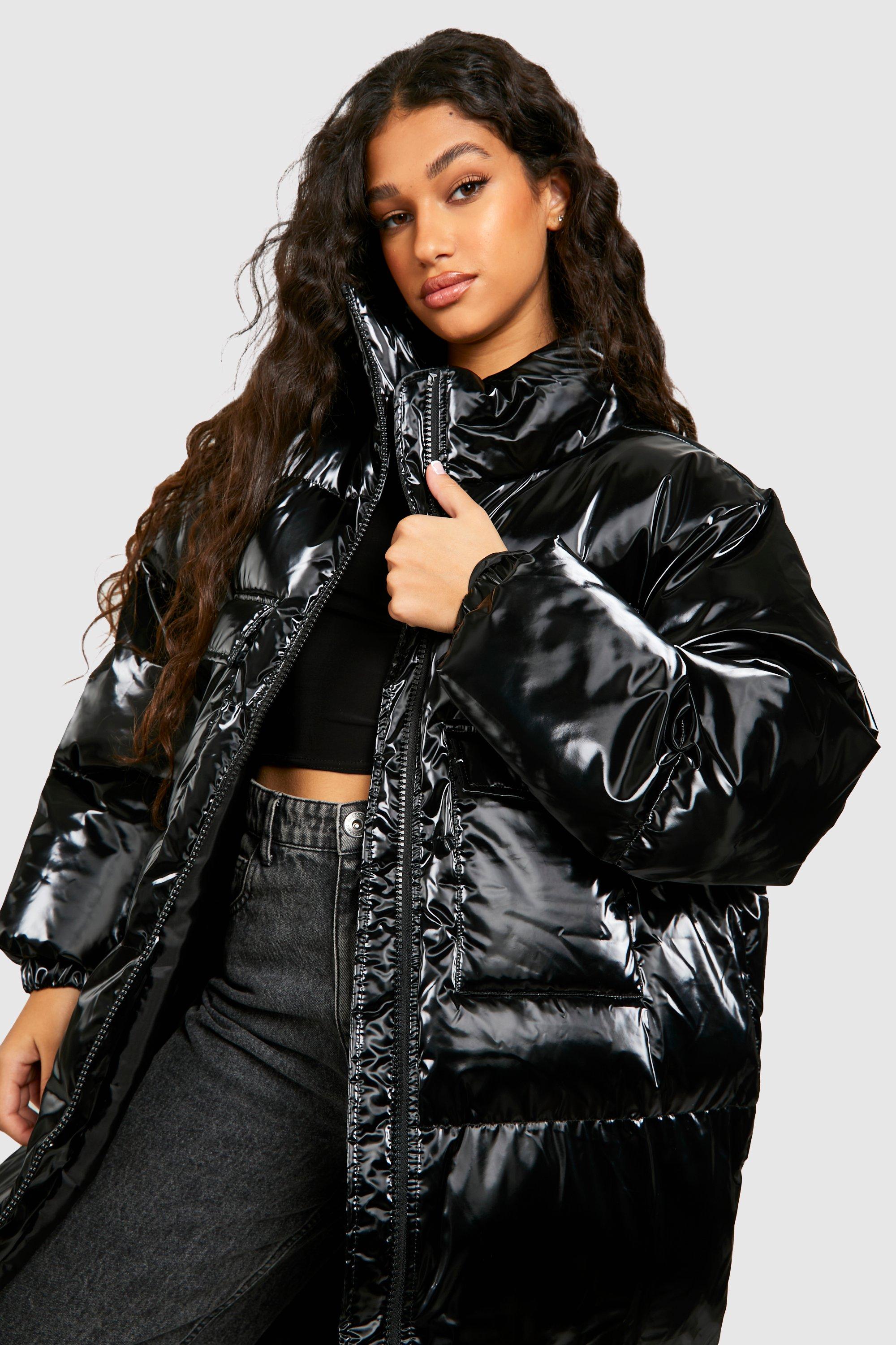 Black High Shine Oversized Padded Longline Puffer