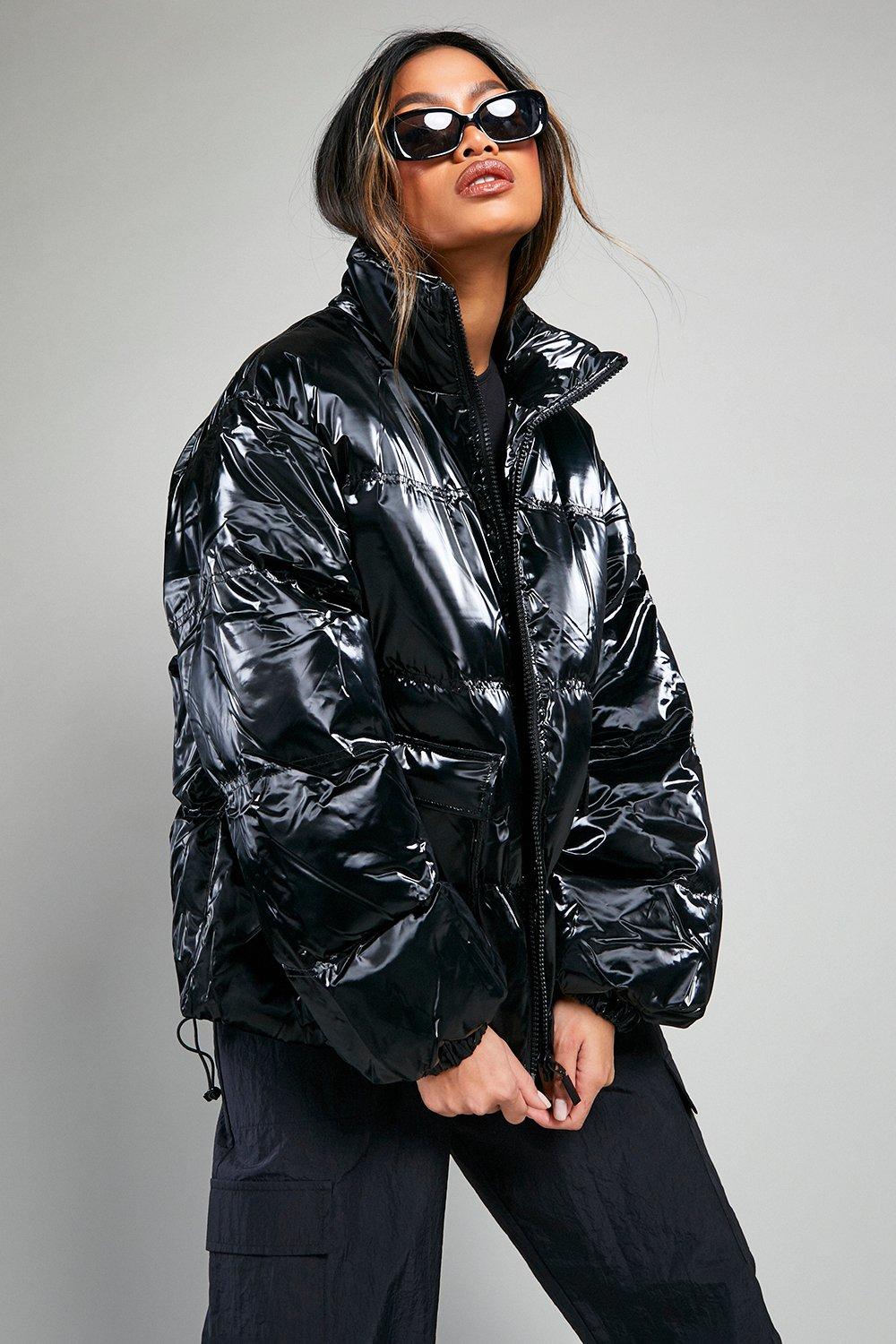 High shine outlet patent puffer jacket