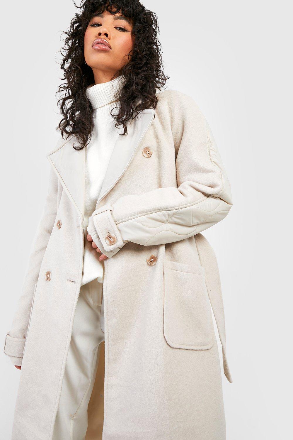 Quilt Detail Wool Look Trench Coat boohoo