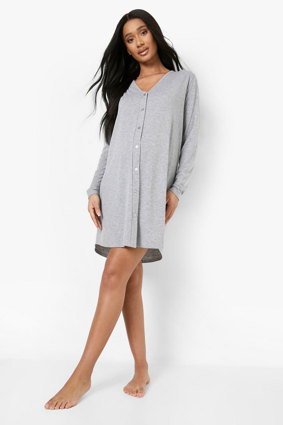 Grey marl Maternity V Neck Button Front Nightgown