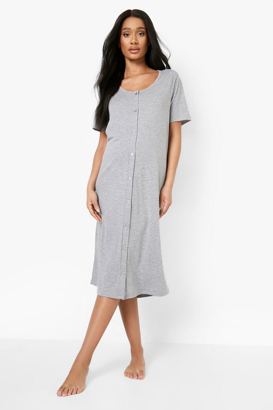 Grey marl Maternity Midi Button Front Nightgown