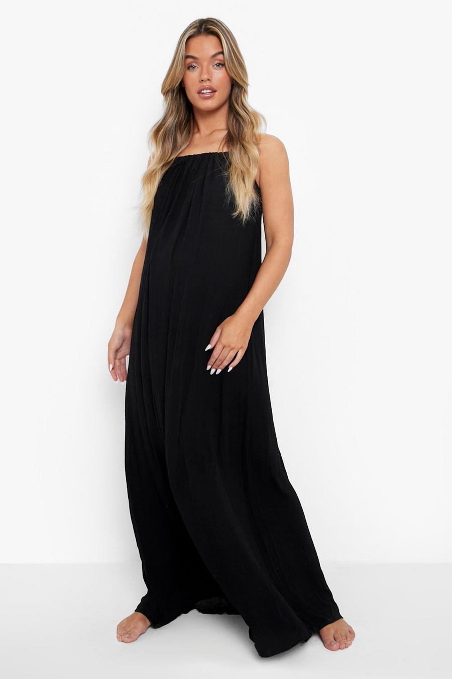 Black Maternity Cheesecloth Strappy Beach Dress