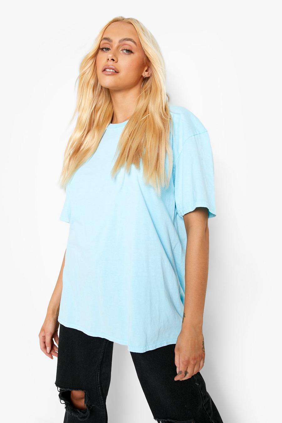 Aqua blue Overdyed Oversized Short Sleeve T Shirt image number 1