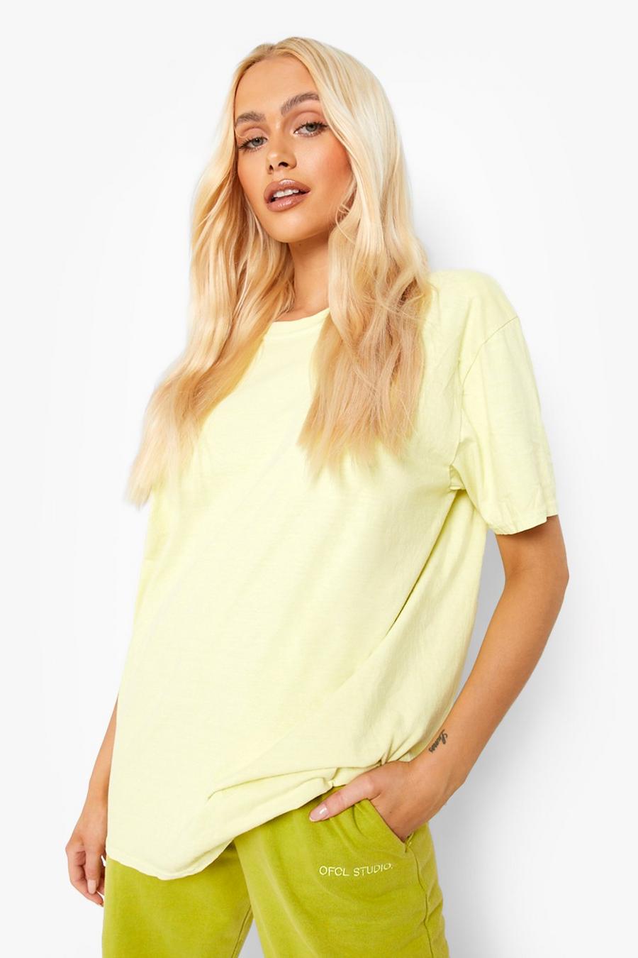 Lemon yellow Overdyed Oversized Short Sleeve T Shirt