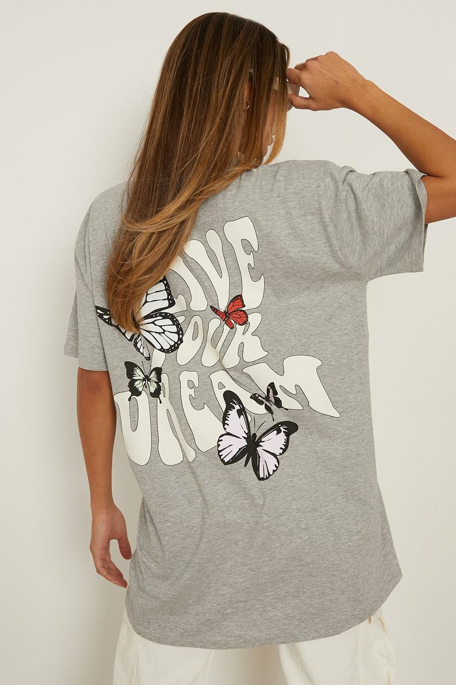 Grey Live Your Dream Printed Oversized T-shirt 