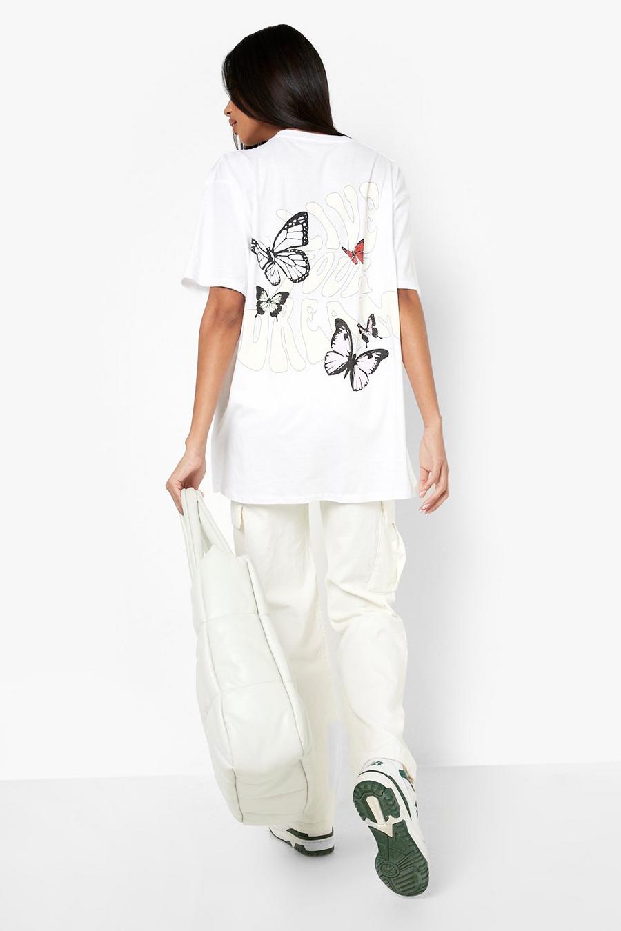 T-shirt oversize con stampa Live Your Dream, White bianco