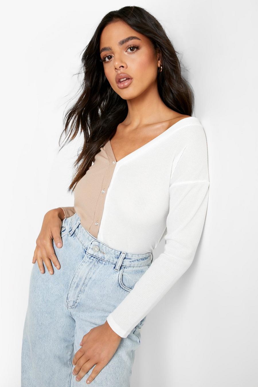 Stone beige Off The Shoulder Button Front Rib Top