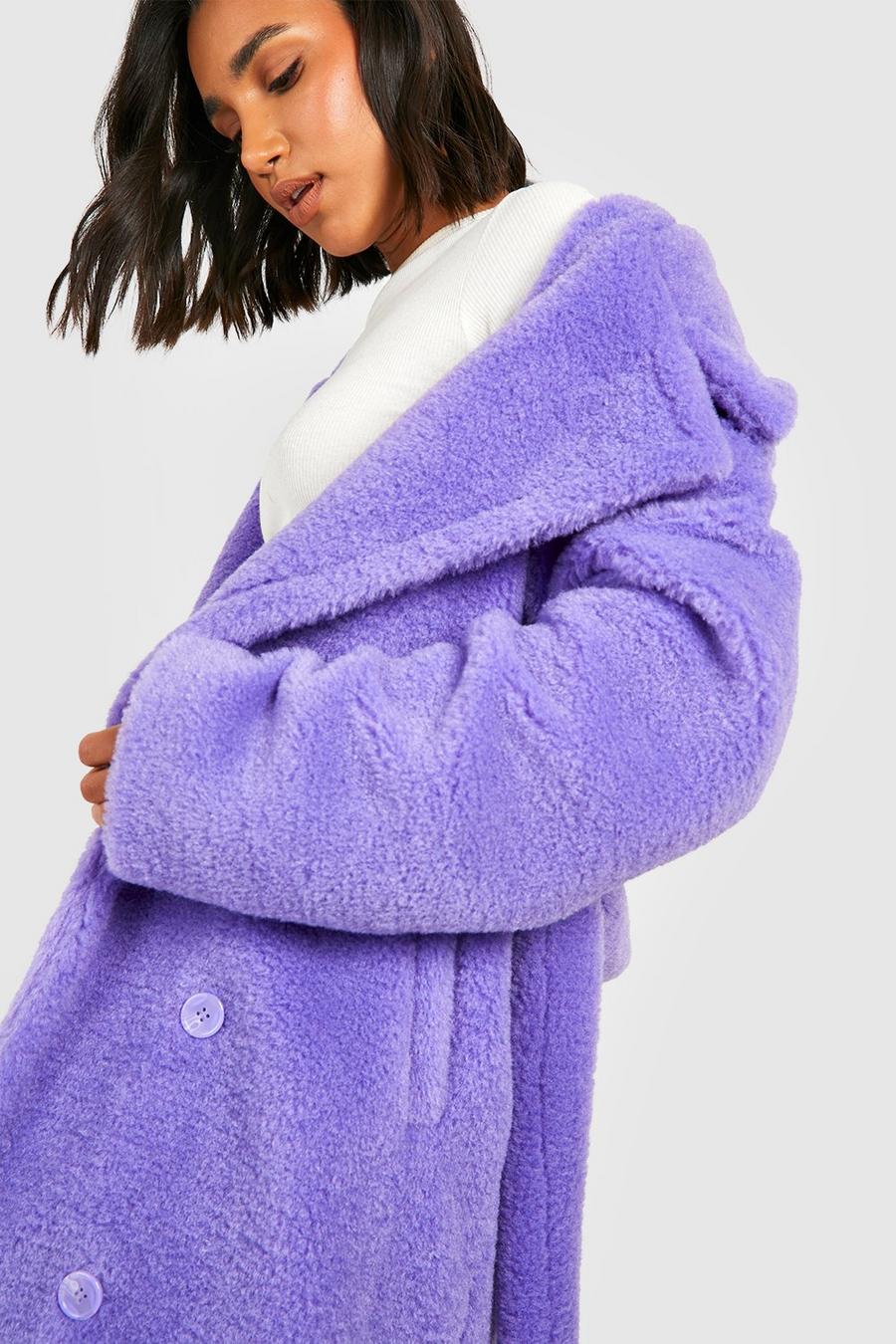 Purple Faux Fur Belted Coat image number 1
