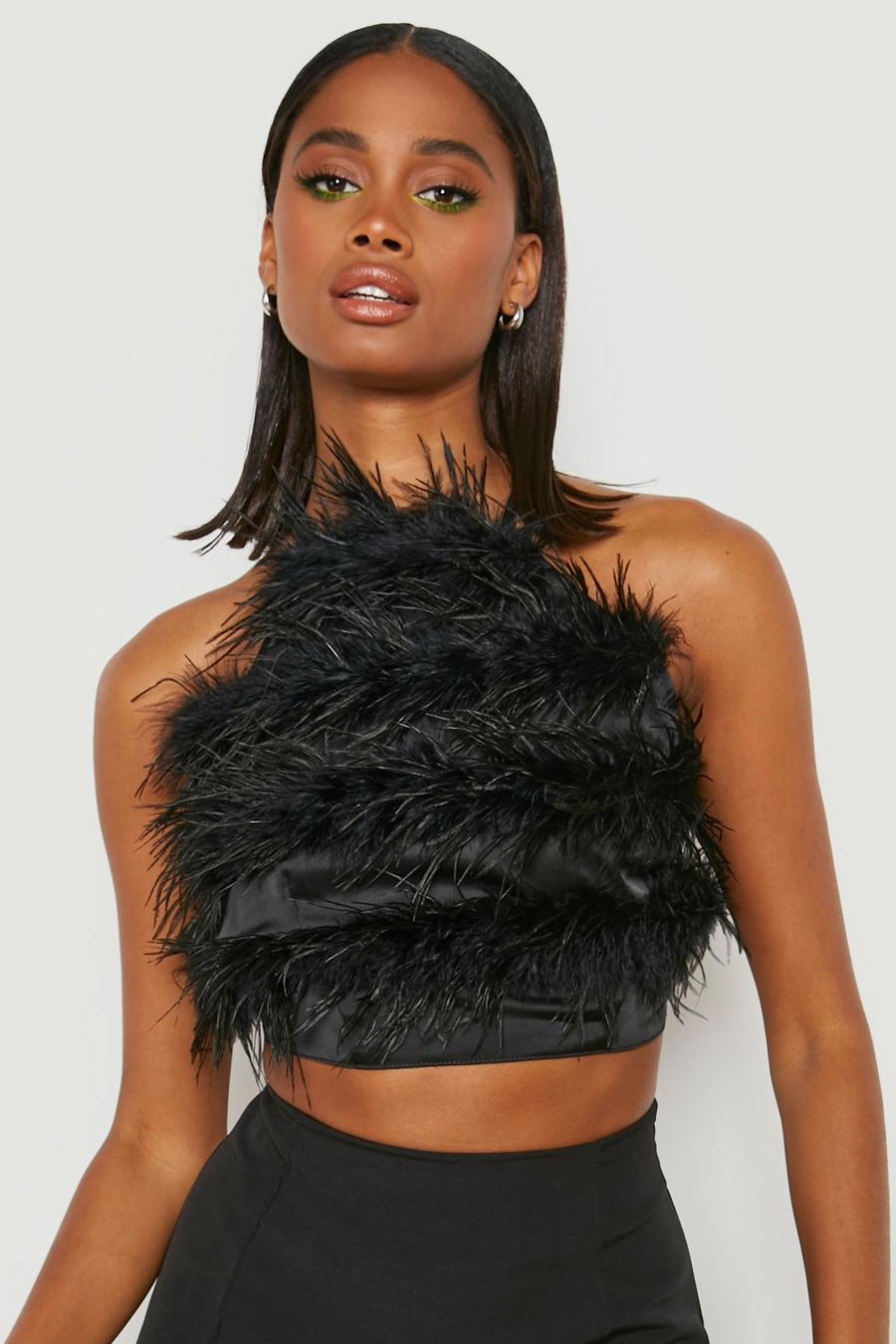 Black Feather Detail Cross Back Top  image number 1