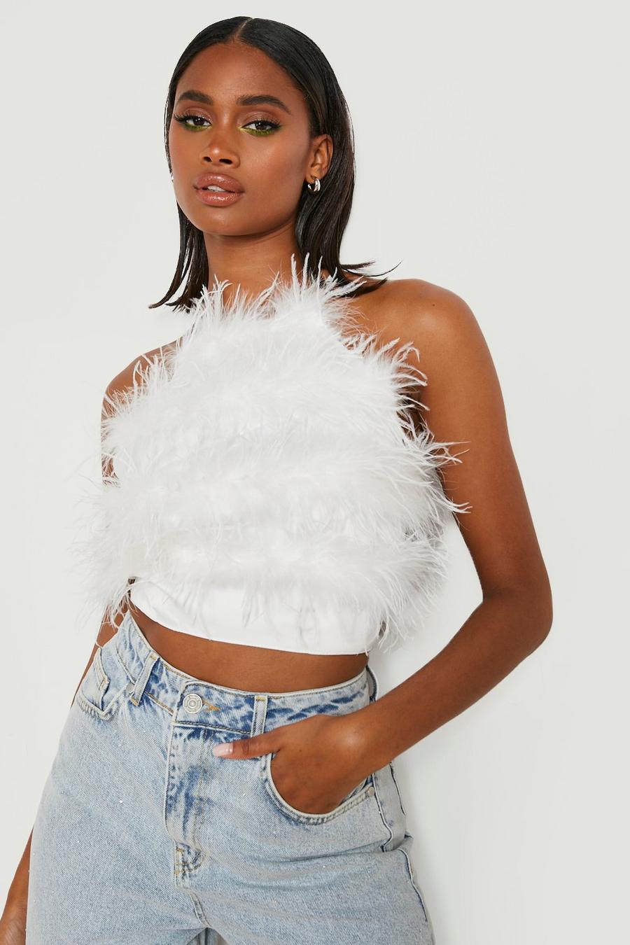Ivory white Feather Detail Cross Back Top 