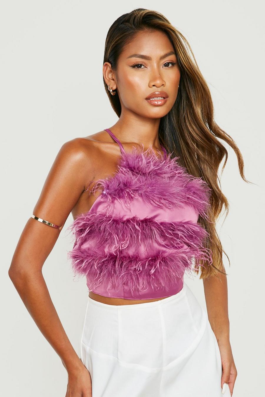 Purple Feather Detail Cross Back Top  image number 1