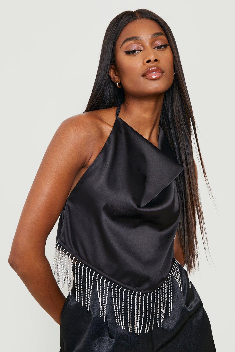 Black satin halter store top