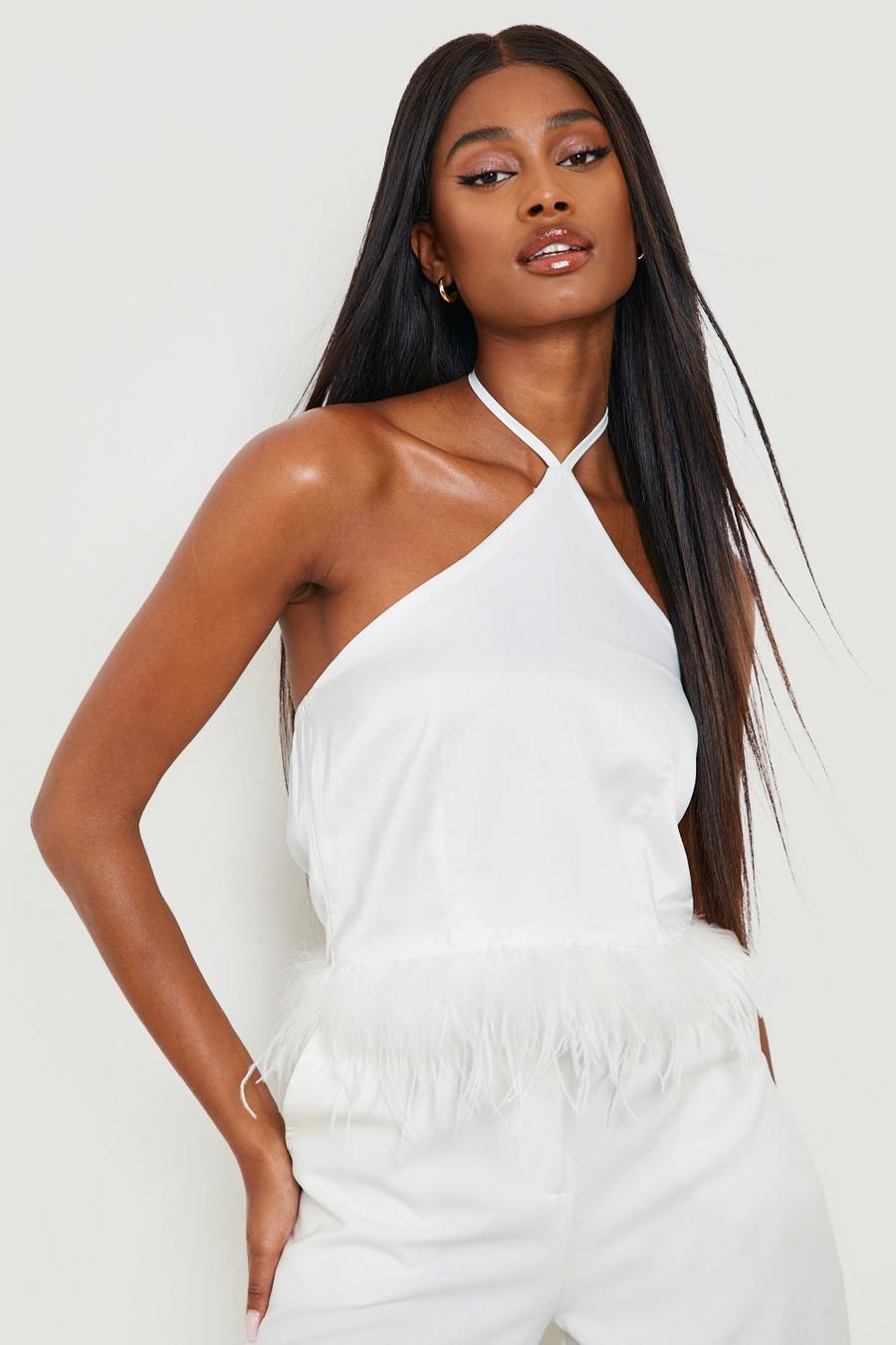 White Halter Feather Top image number 1