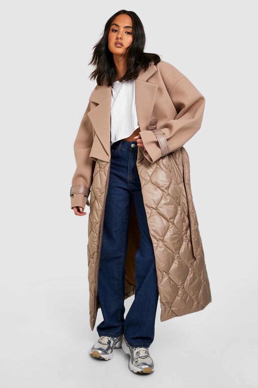 Stone Quilted Wool Look Padded Trench Coat image number 1