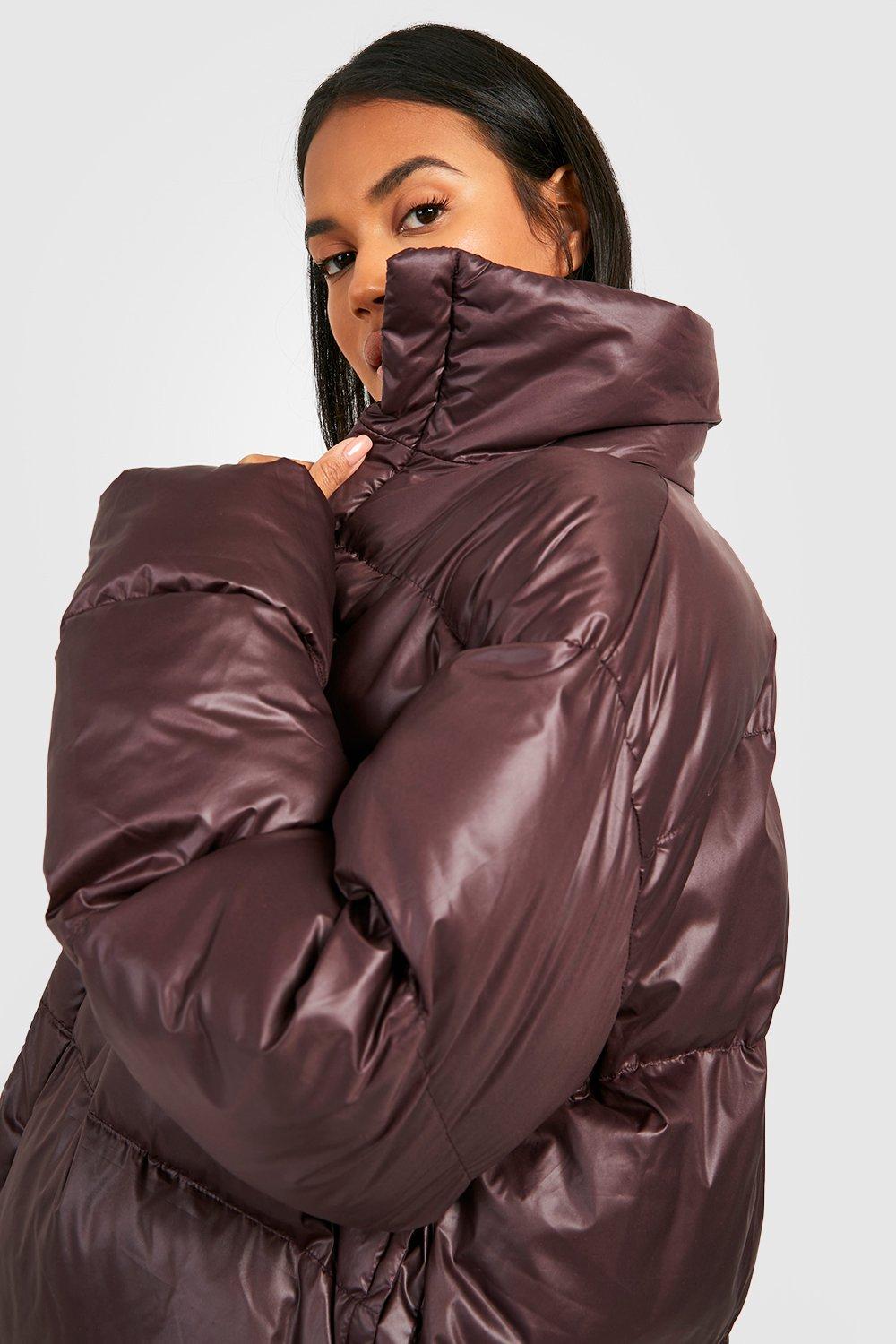 Brown Puffer Jacket Oversize Leather Puffer Jacket Oversize 