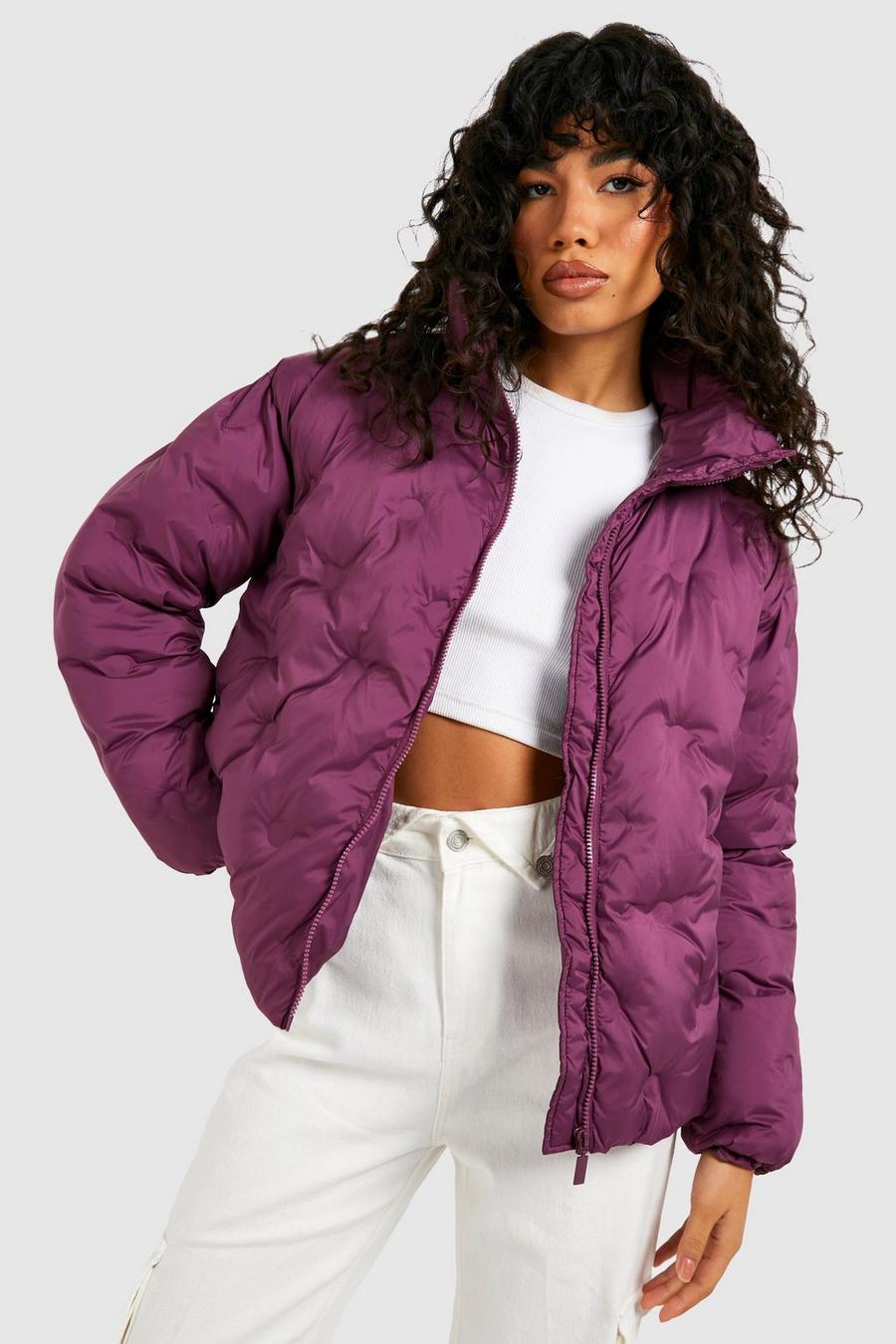 Purple Circle Quilted Puffer Coat image number 1