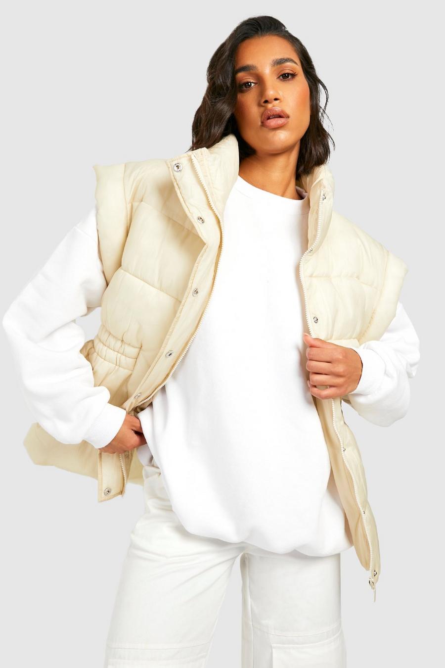 Cream white Oversized Synch Waist Puffer Vest