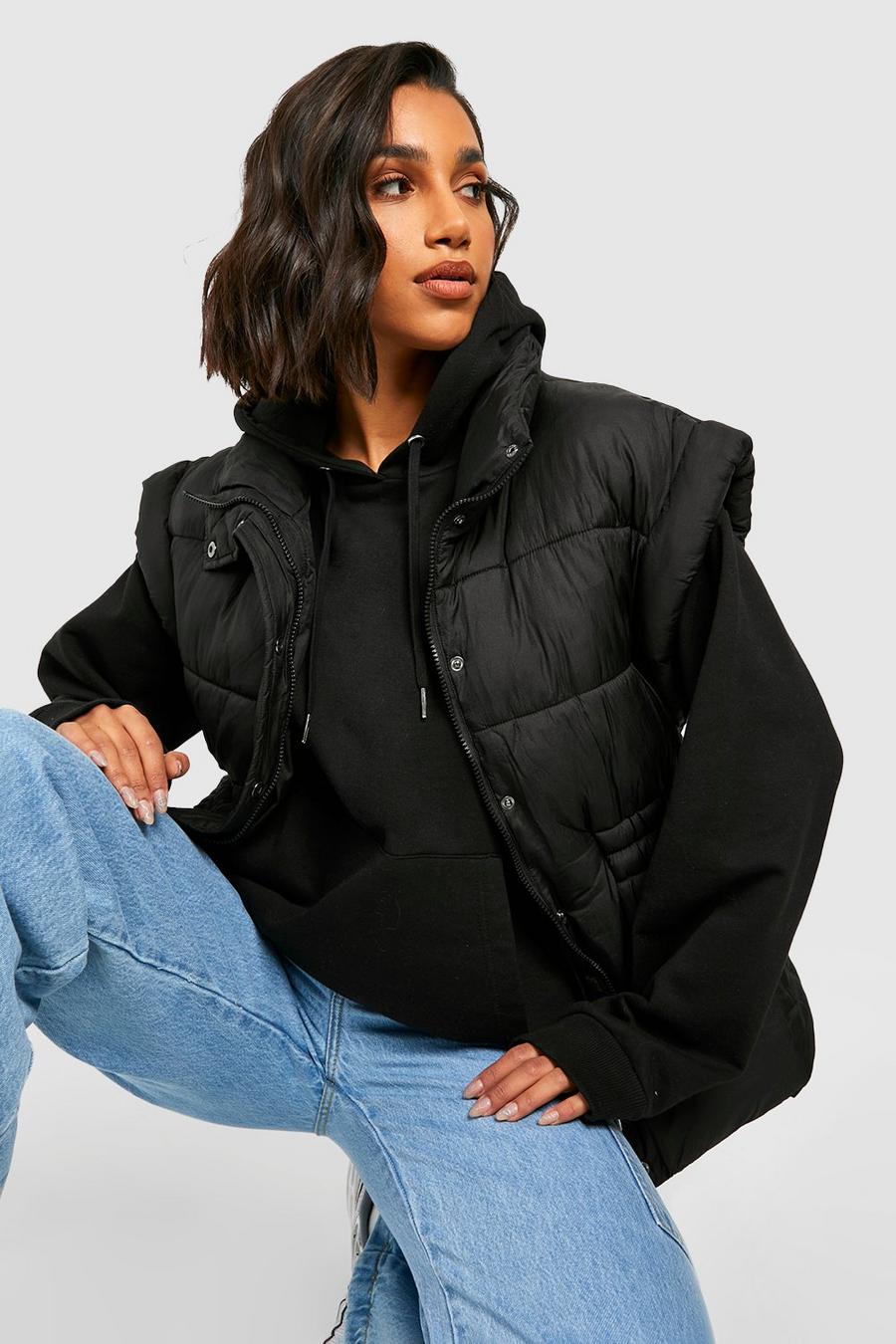 Black Oversized Synch Waist Puffer Gilet image number 1