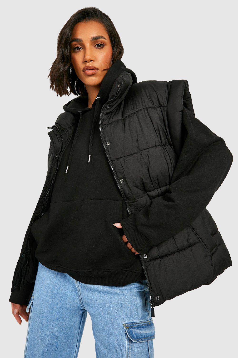 black oversized puffer gilet