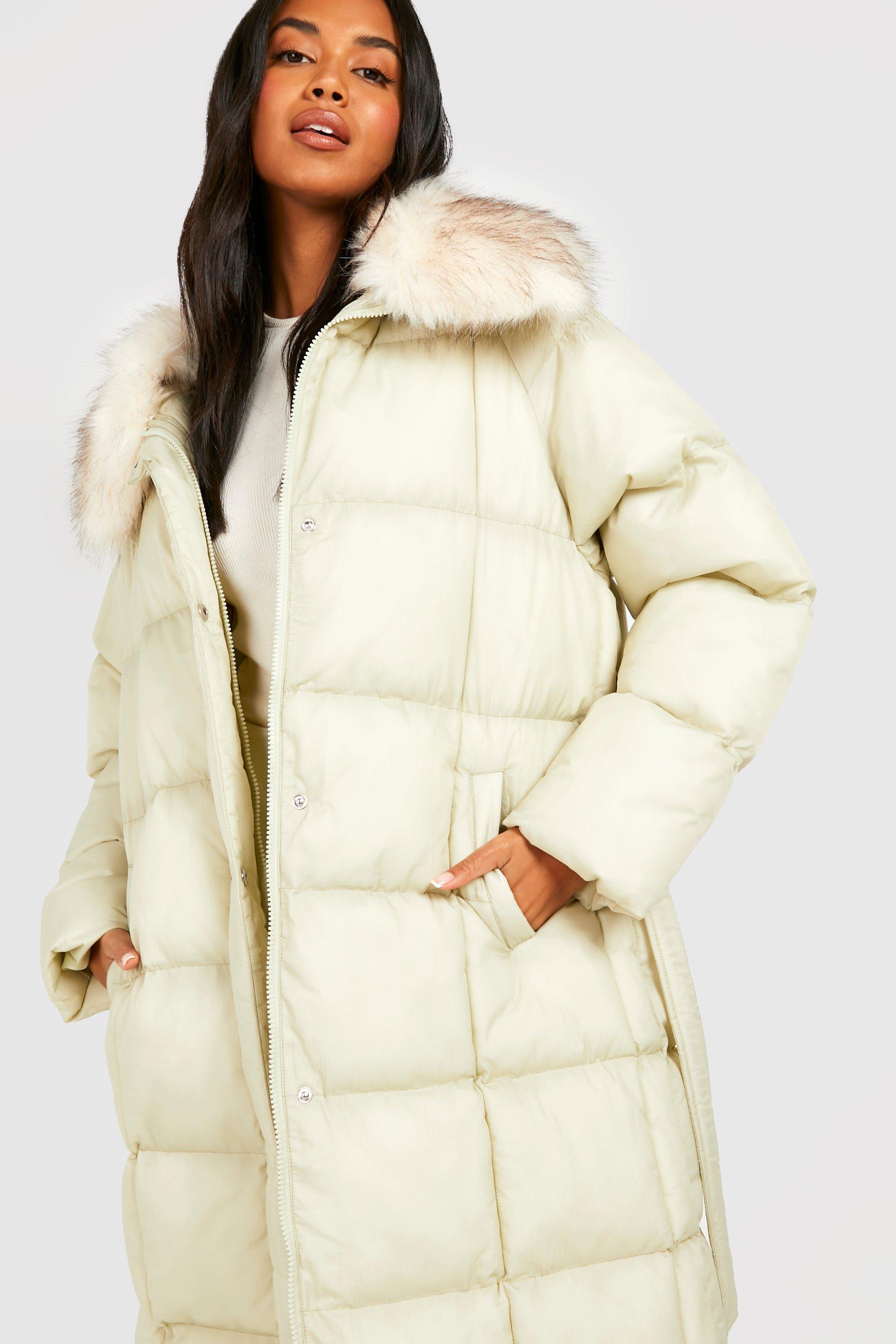 Longline puffer with hot sale faux fur hood