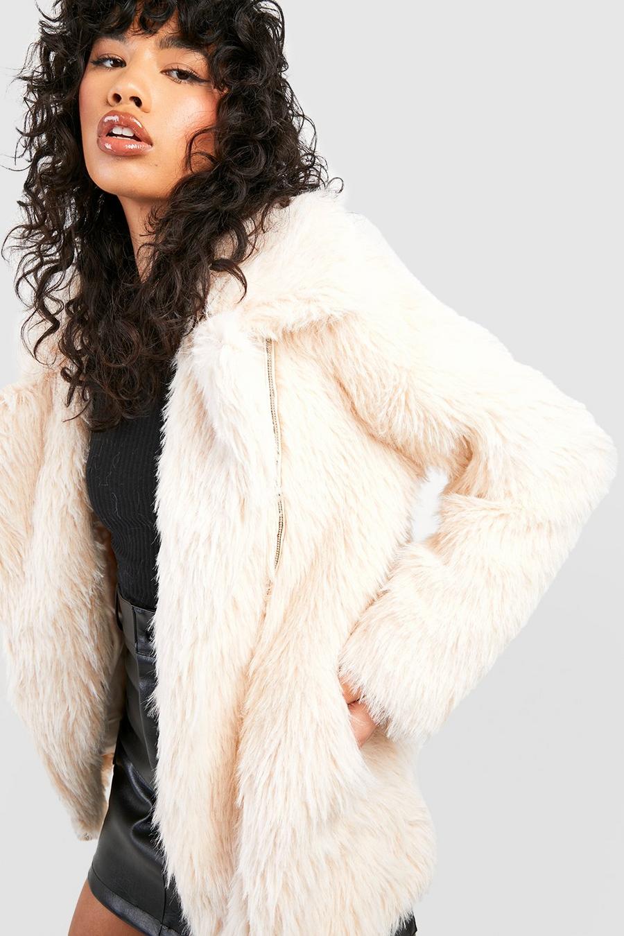 Cream white Shaggy Faux Fur Aviator image number 1