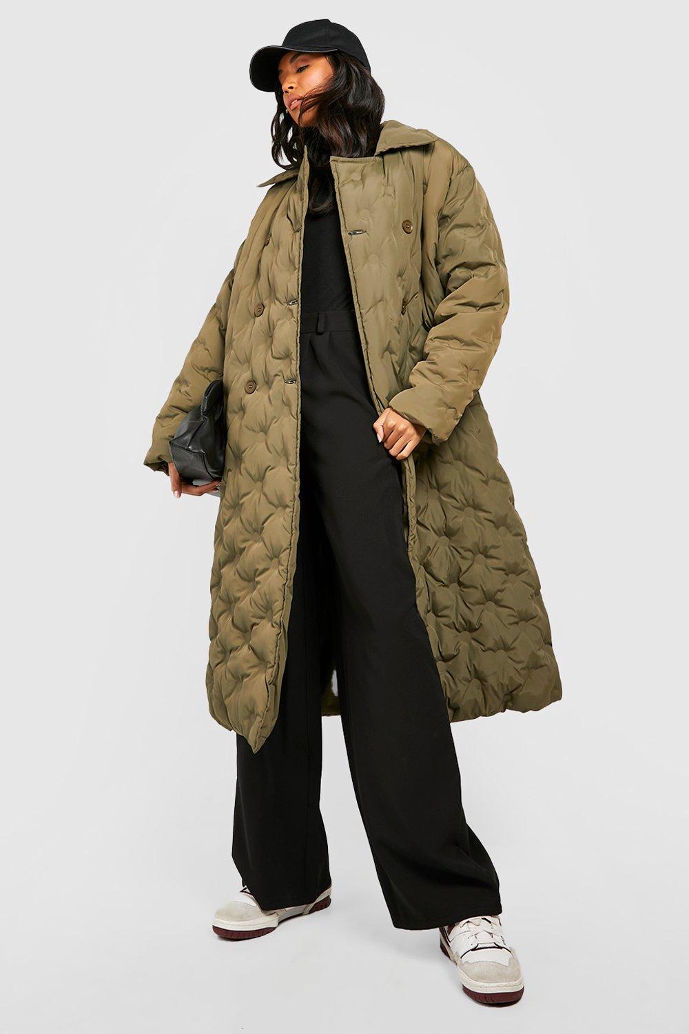 Quilt Detail Longline Puffer Coat