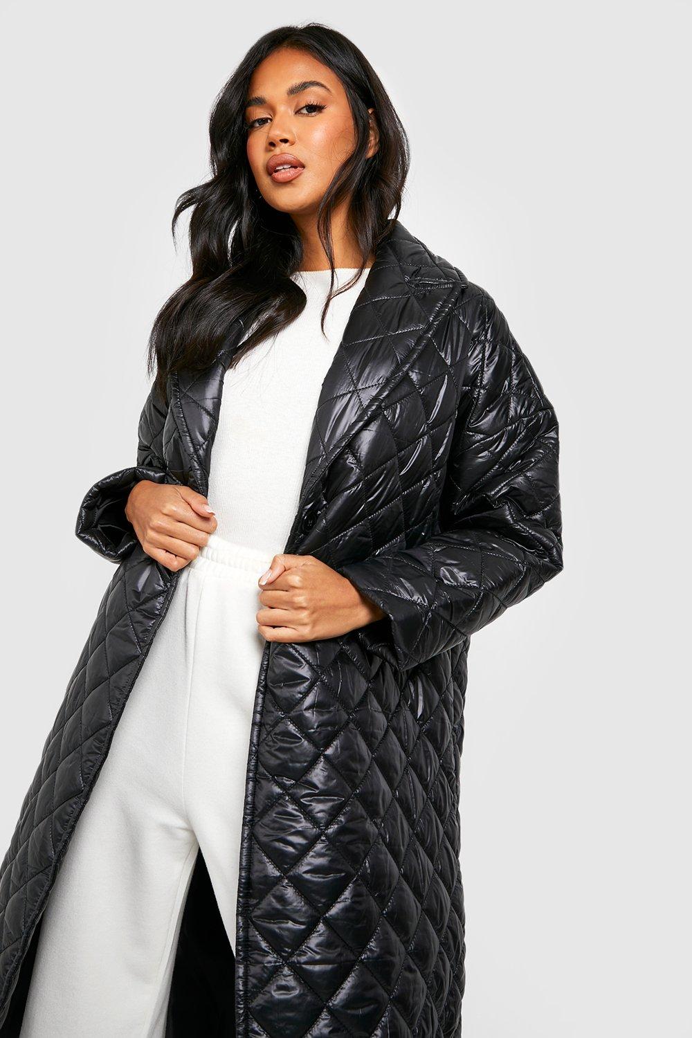 New Look longline diamond quilted padded coat in black