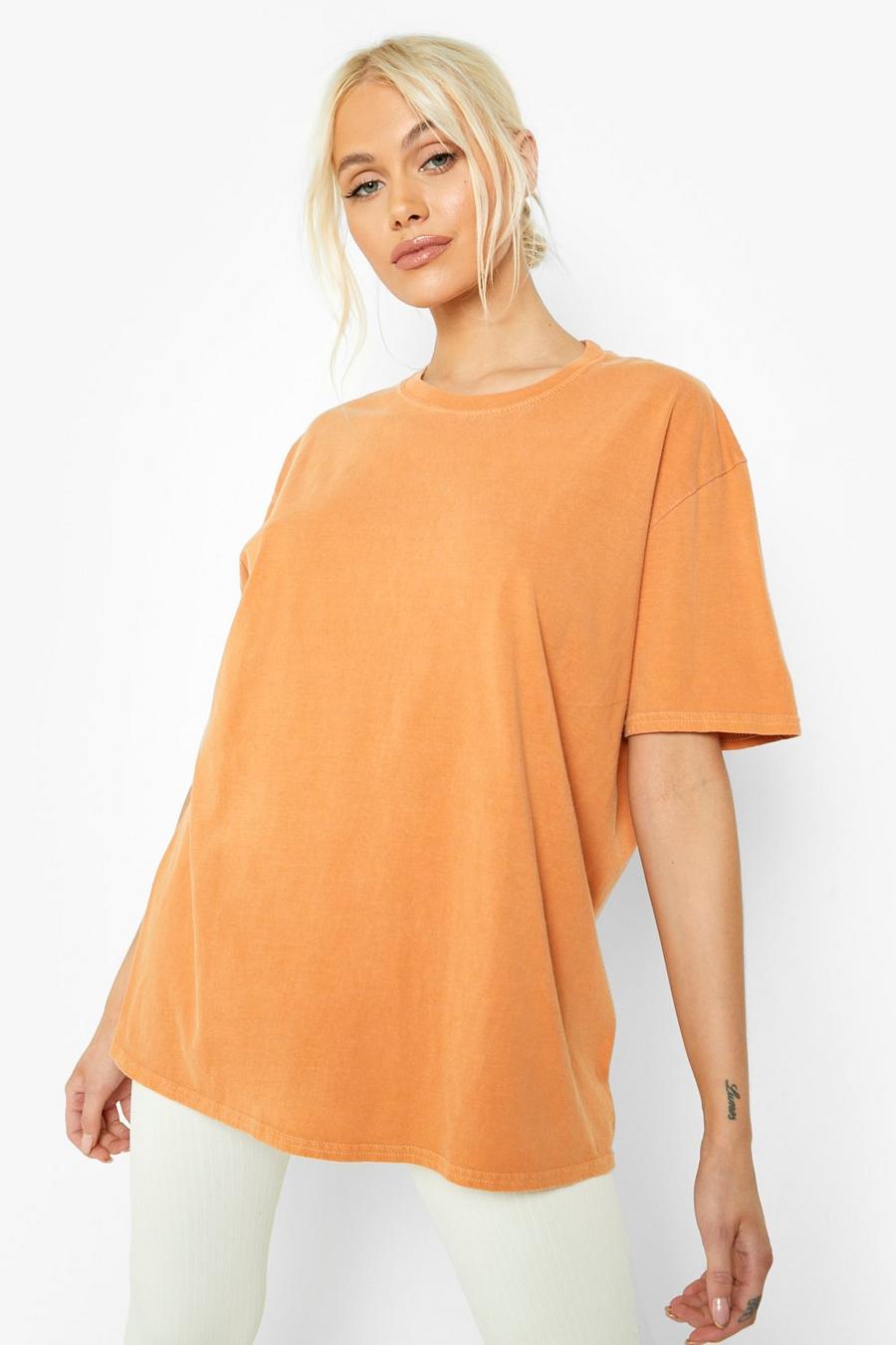 Orange Overdye Oversized T-Shirt Met Korte Mouwen