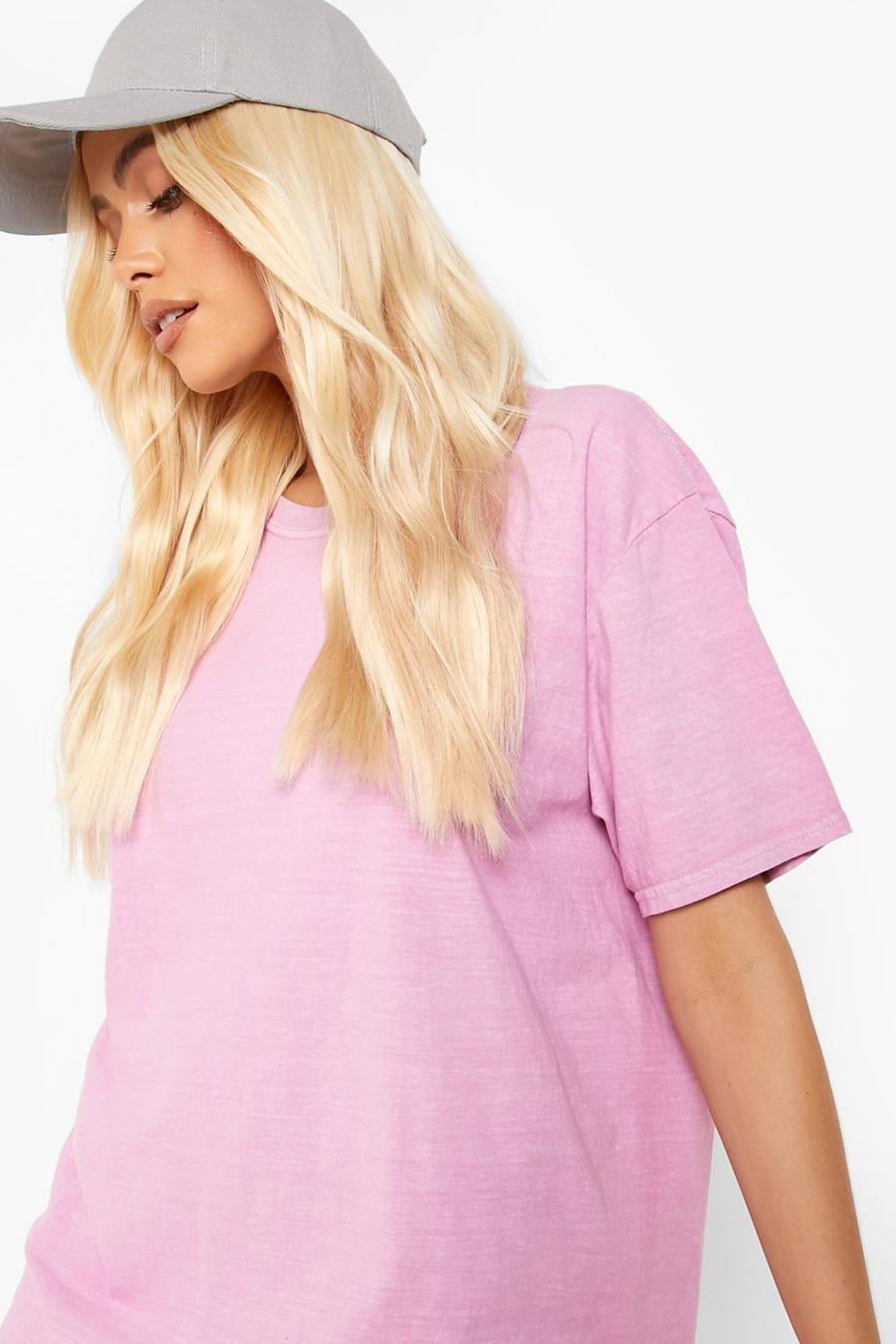Pink Overdyed Oversized Short Sleeve T Shirt  image number 1