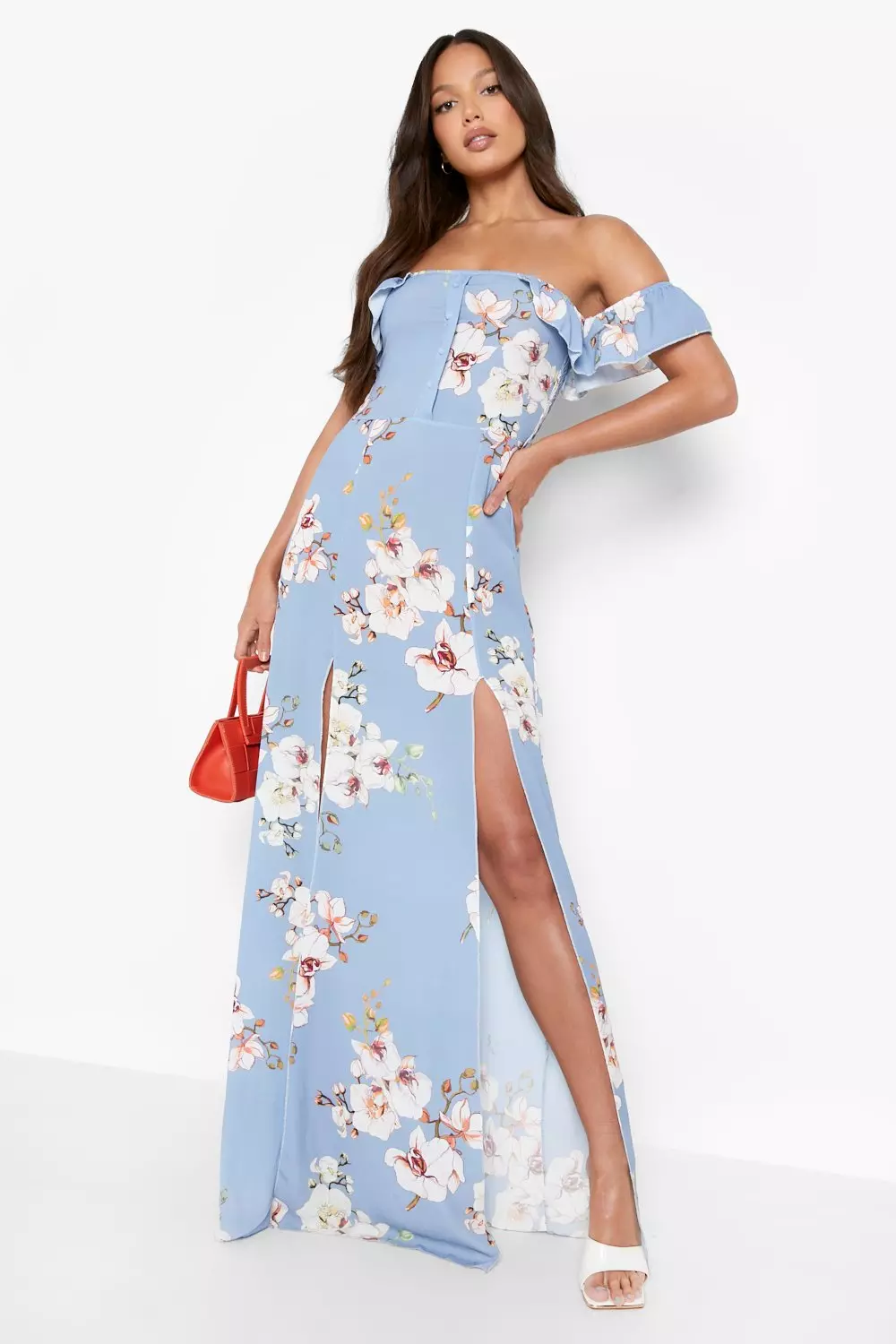 Floral slit clearance dress