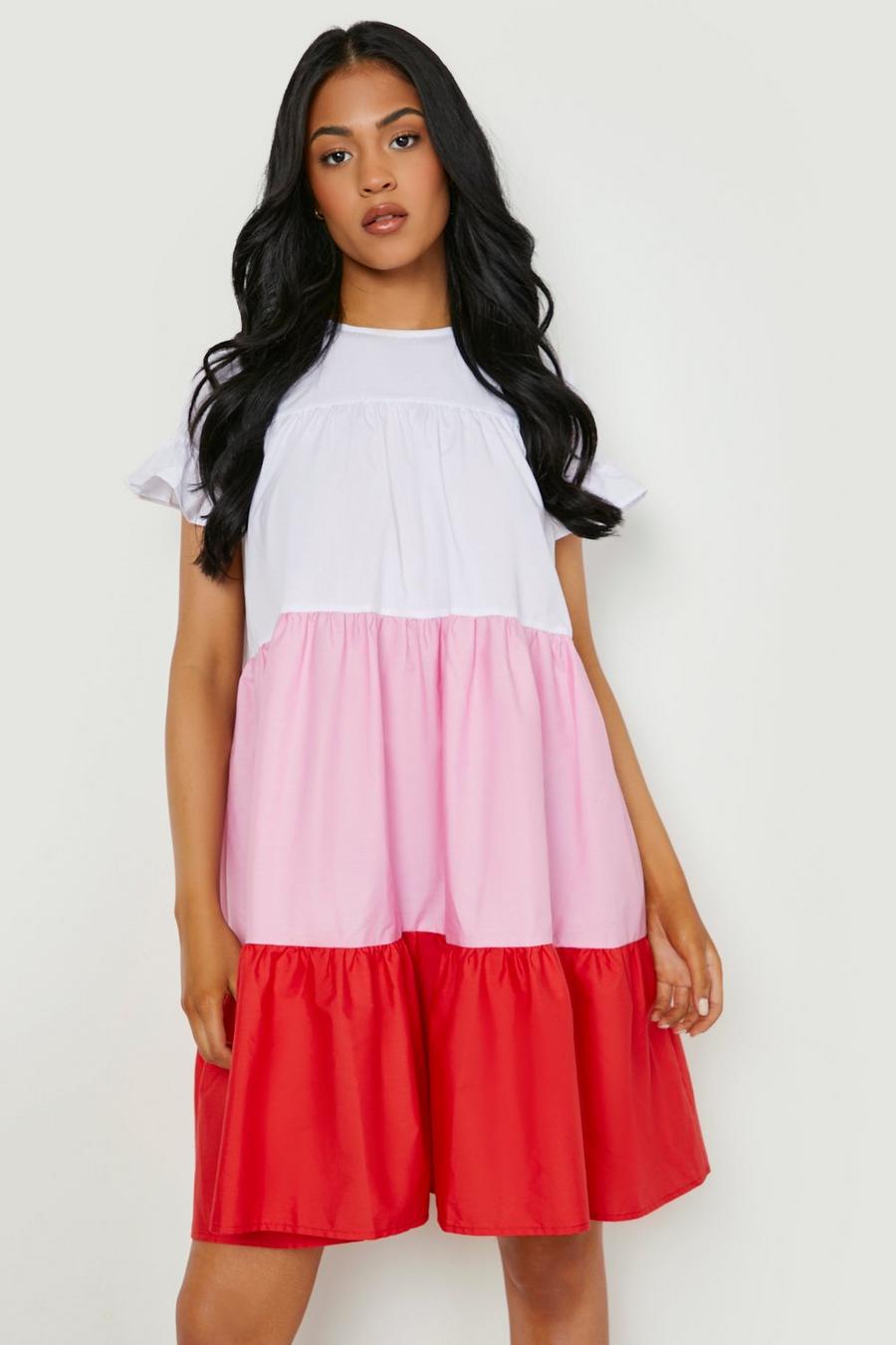 Tall - Robe babydoll en coton color block, Pink image number 1