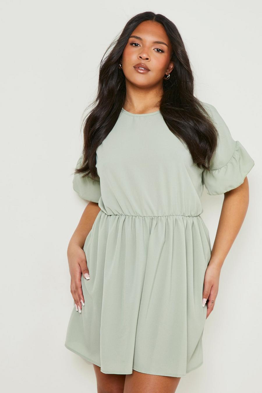 Light green Plus Woven Frill Sleeve Smock Playsuit  image number 1