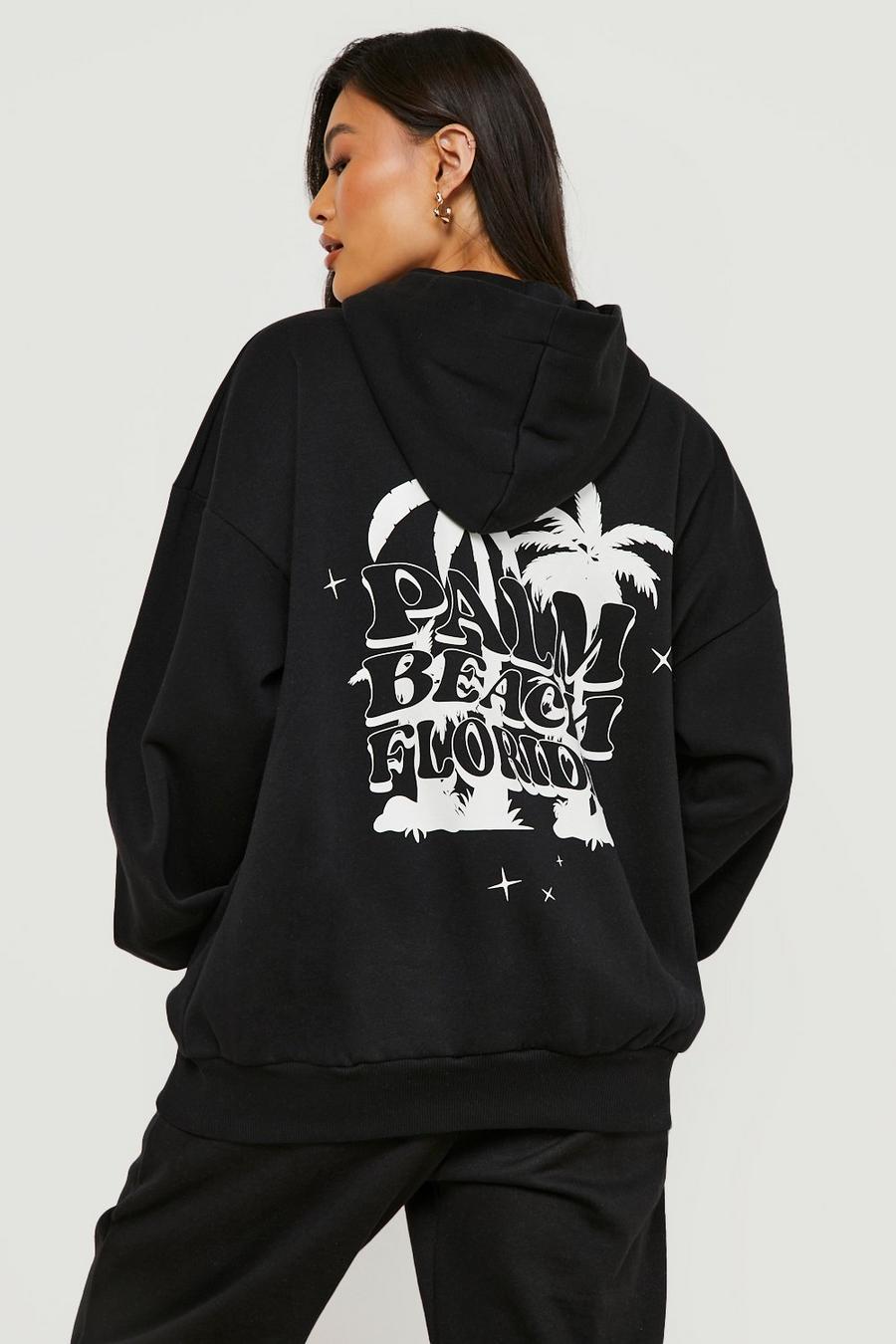 Black Palm Beach Oversize hoodie med tryck på ryggen image number 1