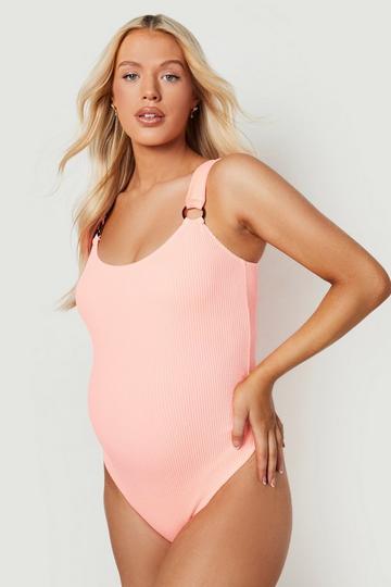Maternity Crinkle Ring Detail Swimsuit coral