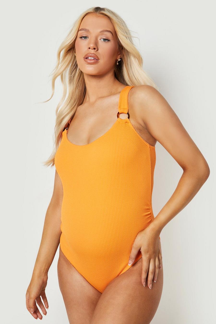 Orange Maternity Crinkle Ring Detail Swimsuit image number 1