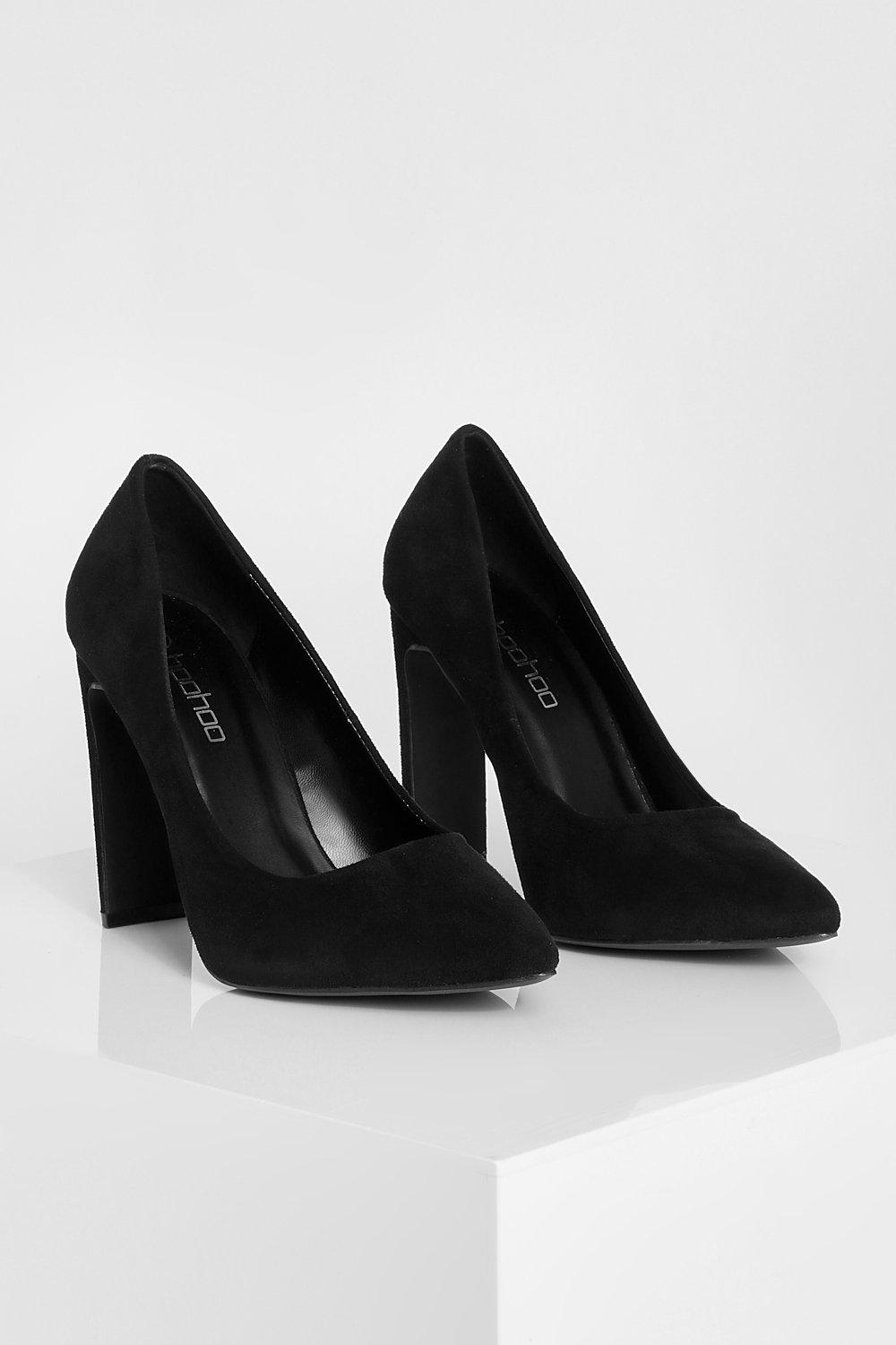 Wide fit black suede court clearance shoes