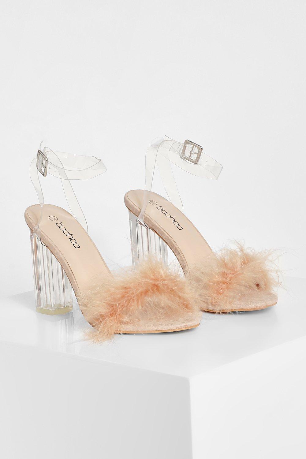 Wide Fit Feather Trim Clear Two Part Heel boohoo