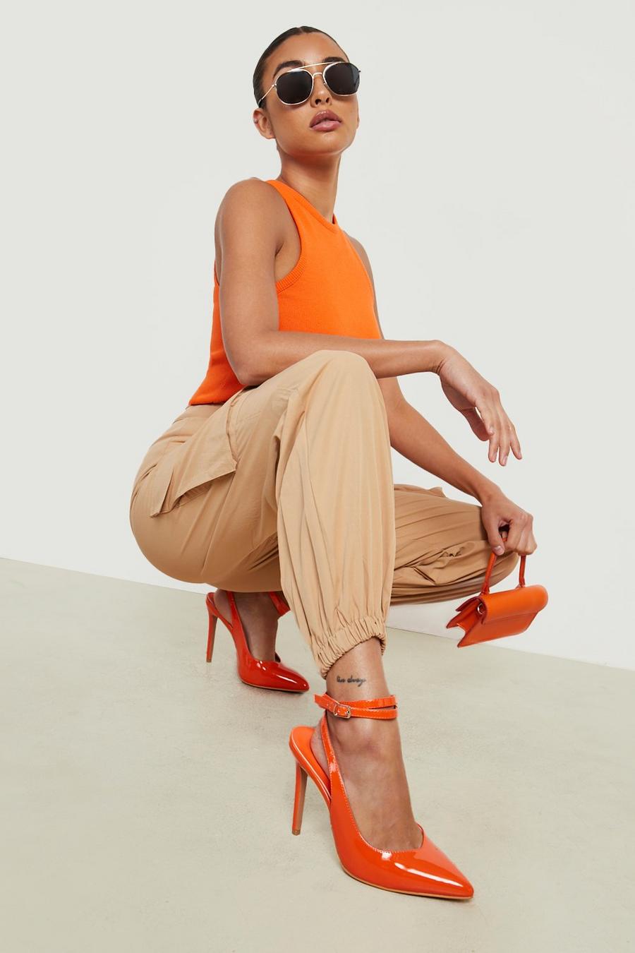 Zapatos de salón con tacón y tiras cruzadas, Orange arancio image number 1