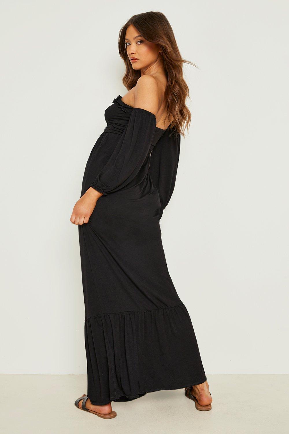 Black bardot frill outlet dress