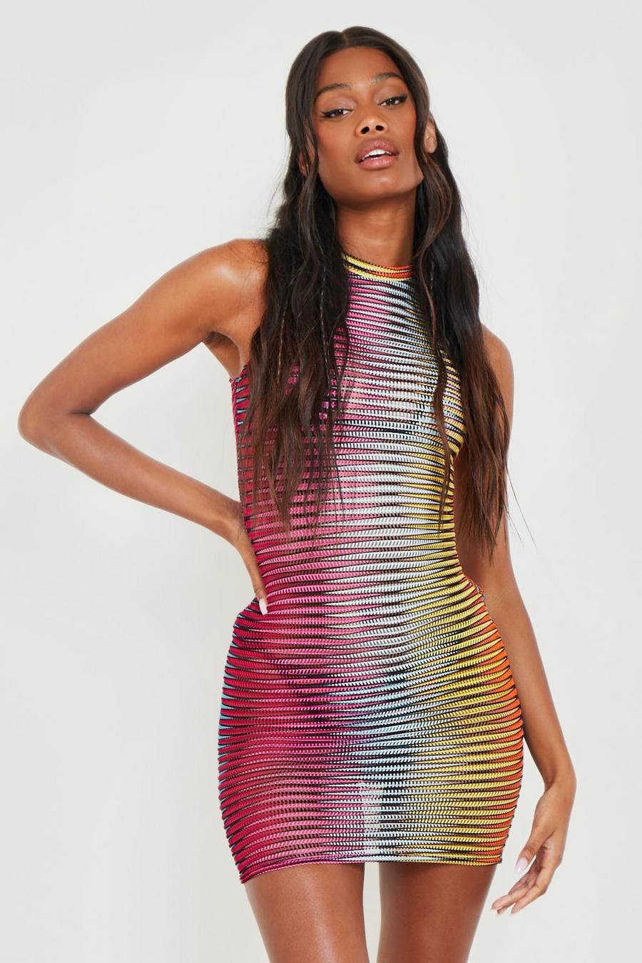 Multi Laser Cut Stripe Racer Beach Dress image number 1
