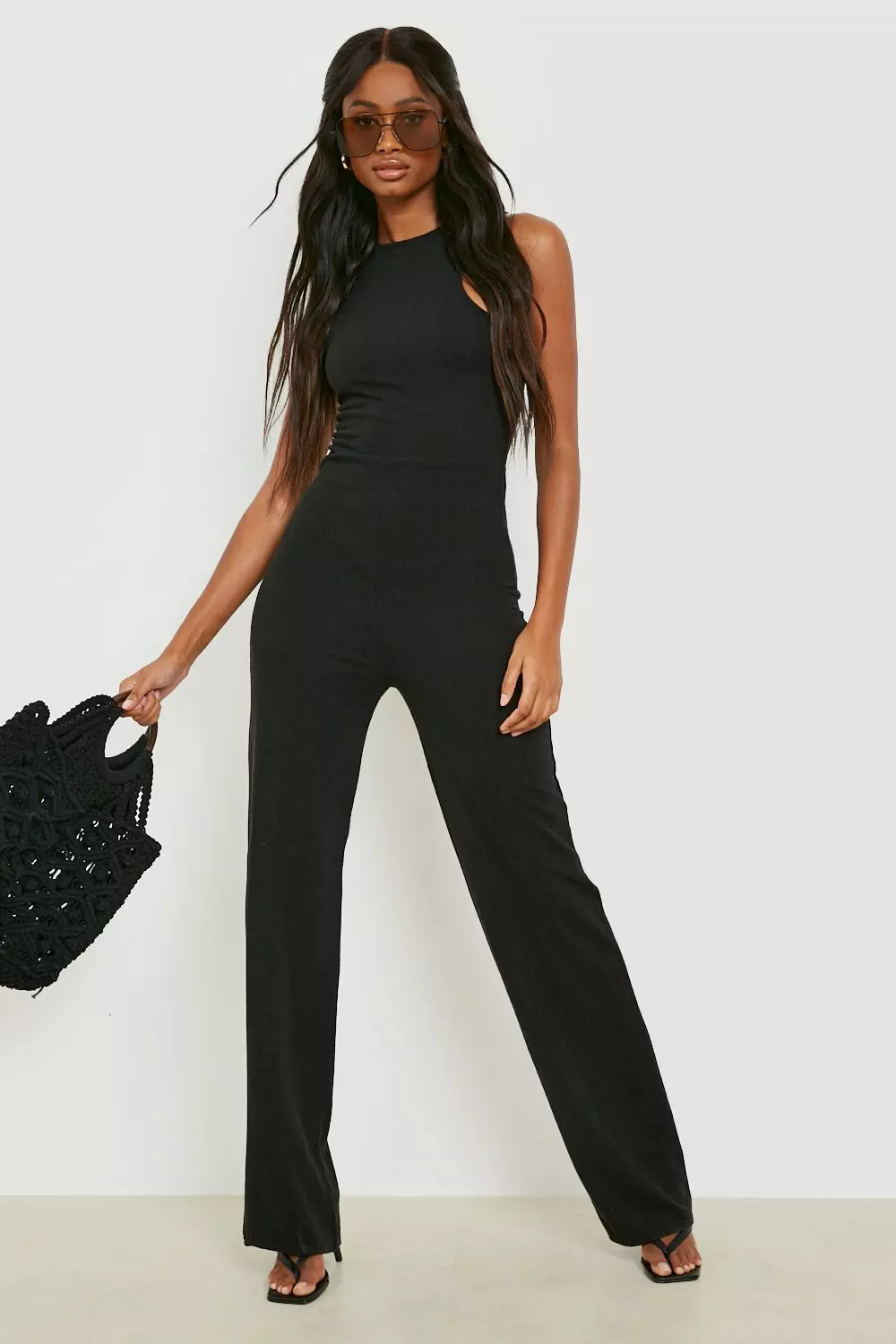 Black straight leg jumpsuit on sale