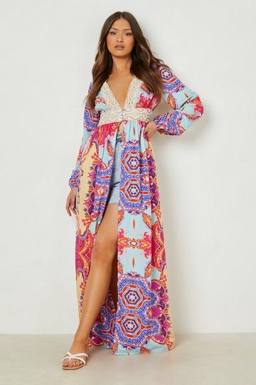 Paisley Crochet Trim Button Detail Kimono pink