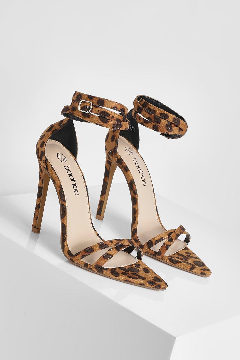 Leopard Multi Strap Pointed Toe Two Part Heel boohoo UK