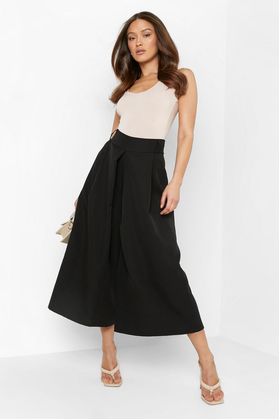 Black Pleat Front High Waist Culotte Trousers image number 1