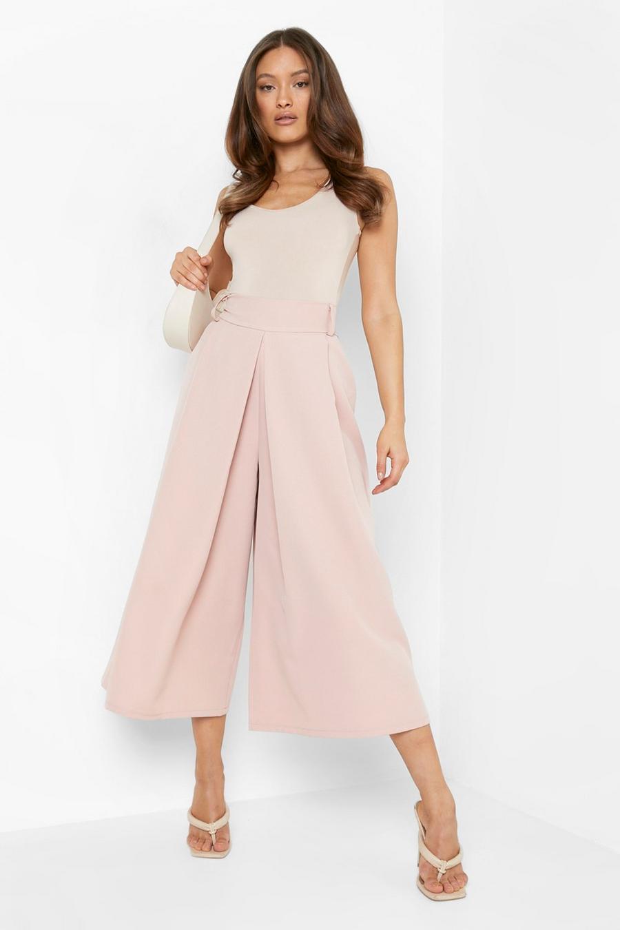 Nude Pleat Front High Waist Culotte Pants image number 1